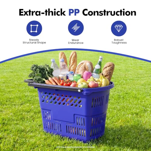 6 PCS Rolling Shopping Basket, 9 Gal Plastic Shopping Carts (Blue) - color: Blue