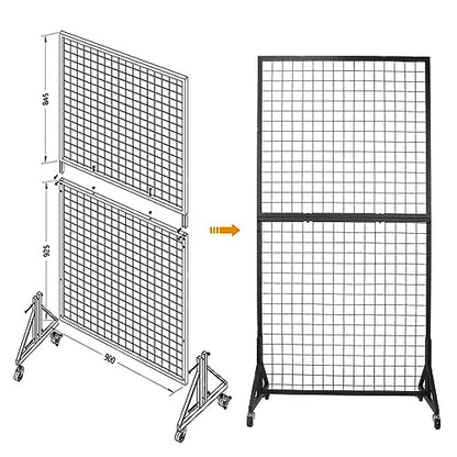 NectaCol 2 Packs 3'x 6' Two-Double Gridwall Panel Display Racks with Sturdy T-Base, Black Grid Wall Panels Display Stand, Display Rack Craft Show, Art Display Stand - size: 2 Packs 3'x 6' with T-Base