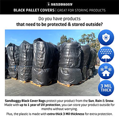 Sandbaggy Black Pallet Covers | Made in USA | Tarp Fits Large Pallets Up to 55" x 55" x 75" | Built w/ 1 Year UV Protection | Heavy Duty 3 Mil Thick Plastic (Pack of 250, 3 Mil Thick) - size: 3 Mil Thick