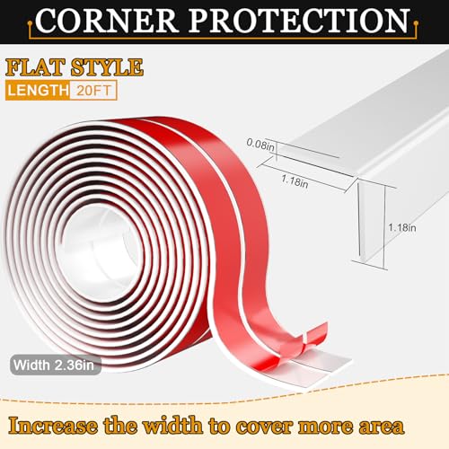 Wall Corner Protector Self-Adhesive Flexible – Durable Rubber, Furniture Edge Guard, Easy to Install, White, Prevents Wall Damage, Ideal for Home or Office Use - size: 2.4in×19.7ft