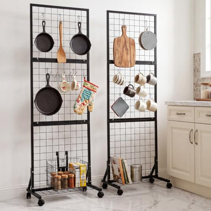 1.9' x 5.6' Grid Wall Panel, Movable Gridwall Display Rack with Hooks