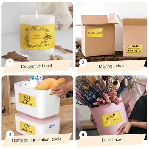 3x5 Inch Thermal Labels,Rectangle Sticker,300PCS Water & Oil Proof Shipping Labels with Strong Adhesive,Compatible with Zebra & Rollo,for Moving Boxes,Small Business & Inventory,Gold - color: Gold