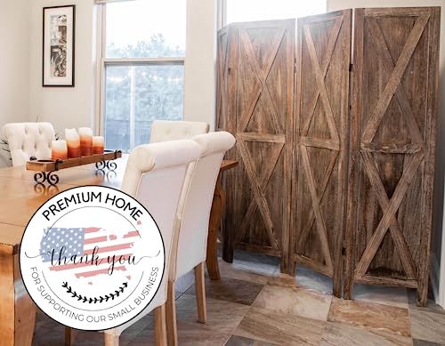 Premium Home 4-Panel Room Divider, Rustic Brown Barn Door X-Pattern Screen - color: Barnwood Brown - X Pattern - 4 Panel