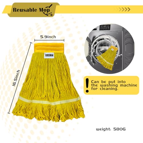 Heavy Duty Wet Industrial Cleaning Mop Head – 21 oz Yellow mop Head Replacement Cotton Washable Industrial mop Heads Heavy Duty for Commercial & Home Cleaning（Yellow） - color: Yellow, size: 3 Pack