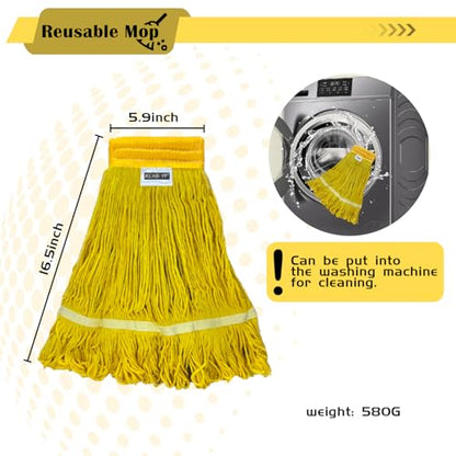 Heavy Duty Wet Industrial Cleaning Mop Head – 21 oz Yellow mop Head Replacement Cotton Washable Industrial mop Heads Heavy Duty for Commercial & Home Cleaning（Yellow） - color: Yellow, size: 3 Pack