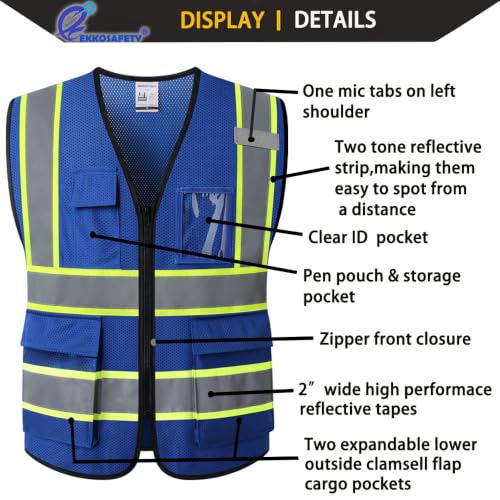 Hi Vis Reflective Safety Vest for Men Women,EK175,Blue,M - color: Blue, size: Medium