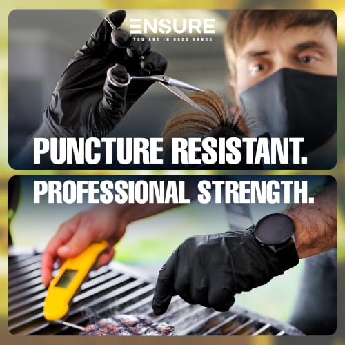 Ensure Black Nitrile Gloves Heavy-Duty Texture Grip Low Derma Patented - size: Large