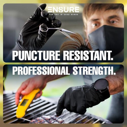 Ensure Black Nitrile Gloves Heavy-Duty Texture Grip Low Derma Patented - size: Large