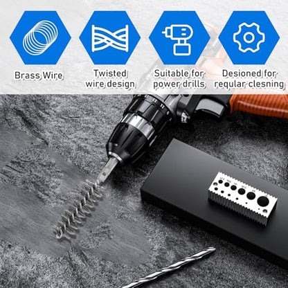 6 Pcs Stainless Steel Bore Brush Copper Pipe Cleaner, 6 Size Twisted Wire Cleaning Brush Set with 1/4 Inch Hex Shank for Cleaning Tubes Rust Bearings(8, 10, 12, 15, 17, 19mm)