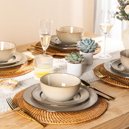 GBHOME Ceramic Dinnerware Sets of 6,18 pcs Plates and Bowls Sets Dishes - color: Pale Khaki, size: Service for 6 (18 pcs)