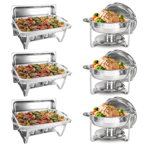 IMACONE Chafing Dish Buffet Set, 6 Pack, 5QT Round & 8QT Rectangle - size: 6-Pack