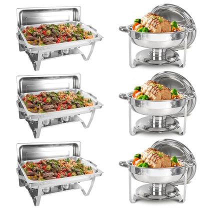 IMACONE Chafing Dish Buffet Set, 6 Pack, 5QT Round & 8QT Rectangle - size: 6-Pack