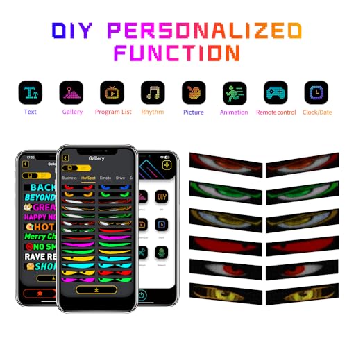 Windshield Eyes Animated LED Decor - Lightride 24x5 Inch Black Flexible LED Panel for Cars, Trucks, and SUVs, Programmable Eye Lights,Commercial signs