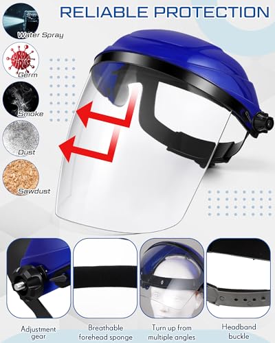 Tellegloww 4 Pcs Safety Face Shield for Grinding and Cutting, Blue - color: Blue