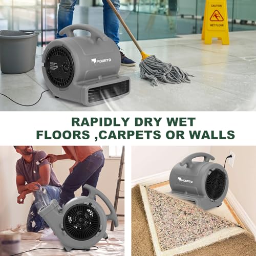 MOUNTO 1/4hp 1000CFM 2 Speed Air Mover Carpet Dryer Floor Fan Cooling Fan (Grey) - color: Grey