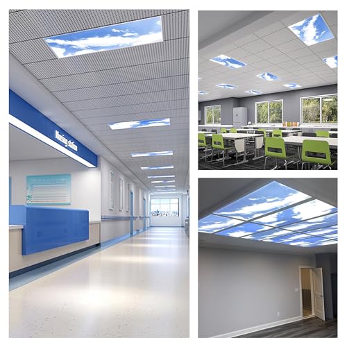 4-Pack 2x4 LED Flat Panel Light, Drop Ceiling Light Fixture with Cloud Design Tunable 30W-72W, 8750 Lumens, 5 CCT 3000K-6500K, 0-10V Dimmable Skylight ETL, 120-277V 48x24 Inch LED Panel