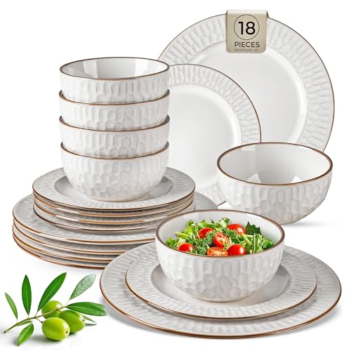 GBHOME Ceramic Dinnerware Sets of 6,18 pcs Plates and Bowls Sets Dishes - color: Pearl White-Bubble, size: Service for 6 (18 pcs)