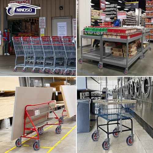 5" Wheels for Cart, 3/8" Axle Shopping Cart Wheels Replacement, Set of 4 Rubber Caster Wheels for Supermarket Grocery Retail Stores (4 Wheel) - style: Purple/Red (3/8'' Bore)