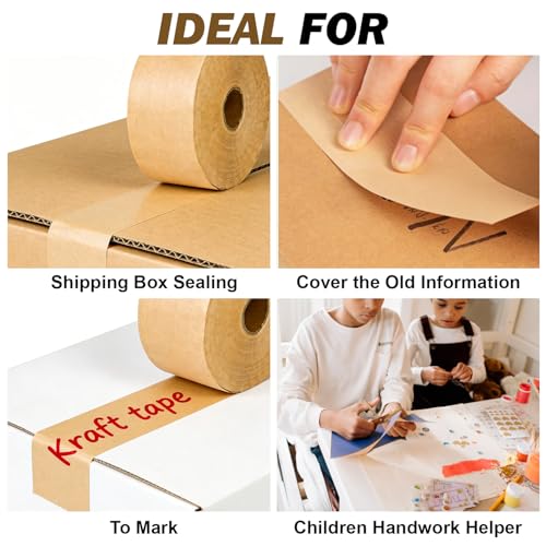Water-Activated Kraft Paper Reinforced Tape, 2-Pack, 2.75 inches x 380 feet,Total Length 760 feet, for Heavy-Duty Secure Packaging and Shipping, Environmentally Friendly and Biodegradable