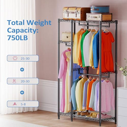 IZEUK Heavy Duty Garment Rack Wire Clothes Rack for Hanging Clothes (Black, 3 composition, 15.7" D x 43.3" W x 76.5" H) - color: Black, size: 2 Composition, 15.7"D x 43.3"W x 76.5"H