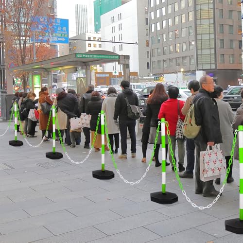 Amylove 9 Packs Traffic Delineator Post Cone with Base, Traffic Cones Safety Cones Caution Cones Plastic Stanchion Chain Safety Barriers with 6.6 Feet Link Chain and S Hooks for Parking Lot (Green) - size: Green