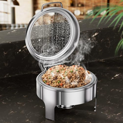 Chafing Dishes for Buffet, 6QT Round Stainless Steel Chafing Dish with Transparent Hydraulic Lid, 304 Food Pan, Buffet Warmer for Parties and Events (Silver) - color: Silver