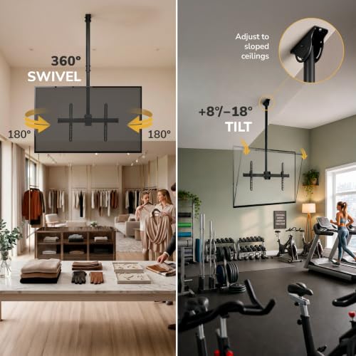 Mount-It! Ceiling TV Mount for 32-75 Inch TVs, Telescoping Pole 41.7-61.7 in, Tilt Swivel 360, VESA 600x400, 110 lb Capacity, Alloy Steel (MI-509L), Black - color: Black, size: 5 Feet