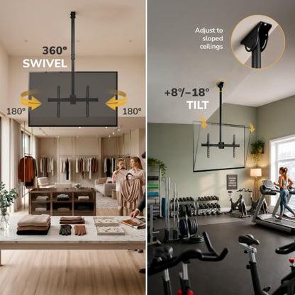 Mount-It! Ceiling TV Mount for 32-75 Inch TVs, Telescoping Pole 41.7-61.7 in, Tilt Swivel 360, VESA 600x400, 110 lb Capacity, Alloy Steel (MI-509L), Black - color: Black, size: 5 Feet