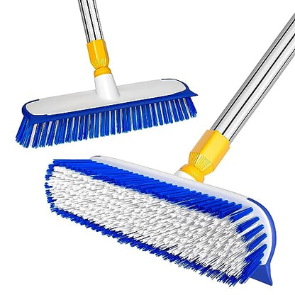 ITTAR 55" Extendable Floor Scrub Brush, 12" Wide Heavy-Duty 2-in-1 Scrub & Squeegee Deck Brush for Tile Grout Shower Floor, Kitchen, Restaurant, Patio & Garage Cleaning - color: Blue