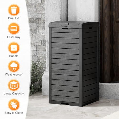Fancyango Resin Outdoor Trash Can with Lid, 31 Gallon, Black - color: Black, size: 31 Gallon