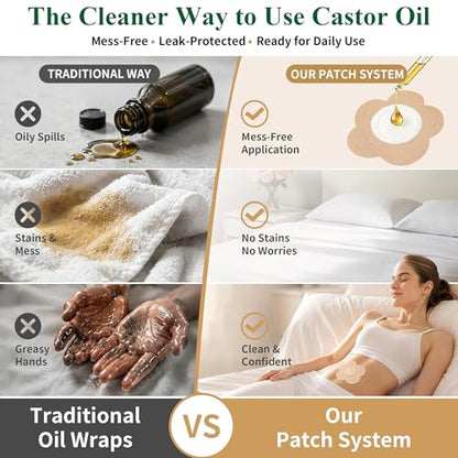 100 Count Castor Oil Patches, Disposable Pack Wrap for Belly Button & Body