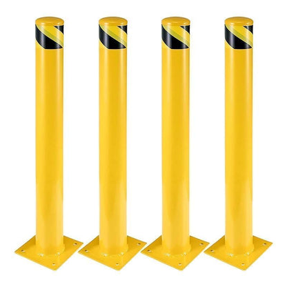 4-Pack 42 Inch Steel Safety Bollards, 4.5 Inch Diameter Parking Bollard Post with 16 Anchor Bolts, Yellow Safety Steel Bollard Post for Driveway Barrier, Traffic Control & Storefront Protection - size: 42 Inch