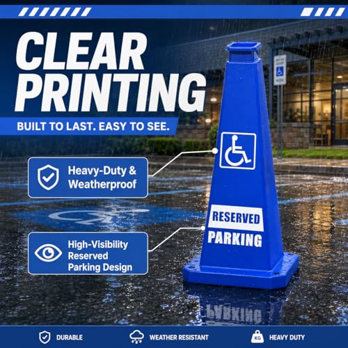 BESEA Reserved Parking Cones 3 Pack, 28 Inch Weighted Parking Cones - color: Blue, size: 28INCH With Caution Sign
