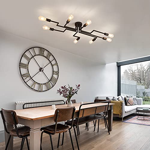 ZGLAOJTBlack 8-Light Ceiling Light, Modern Semi Flush Mount Ceiling Light Fixture,Metal Chandelier for Farmhouse Dining Room Living Room Bedroom Kitchen. - color: Black, size: 8-Light
