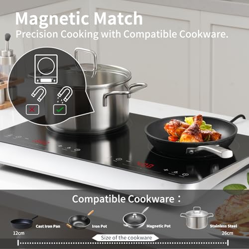 COOKTRON Portable Induction Cooktop 2 Burner, 1800W with Booster - size: Double Induction Cooktop with Touch Control
