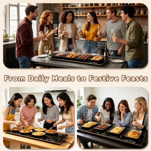 Electric Warming Tray, 42.5"x14.96" Extra Large 4-in-1 Food Warmer for with 8 Temp Settings & Timer, 4MM Tempered Glass Warming Mat, Modular Hot Plates for Buffet, Catering & Parties - size: 42.5"x14.96"