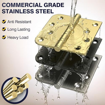KOLET Ball Bearing Door Hinges, 4 x 4 Inches, Brushed Gold, 6 Pack - color: Gold, size: 6 Pack