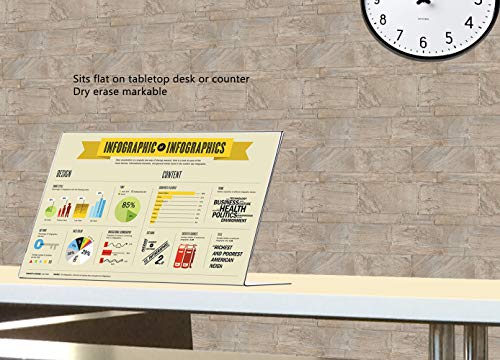 Marketing Holders 2 Pack Landscape Sign Frame 17" x 11" Clear Acrylic Advertisement Table Tents Slanted Desk Counter Literature Graphic Poster Frame Office Hours Display Top Side Load - size: 17"w x 11"h