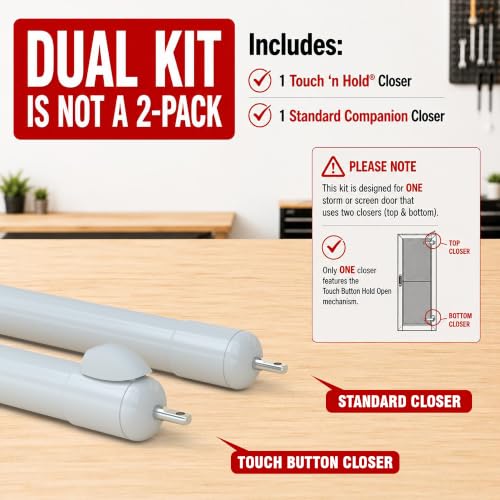 Touch 'n Hold Smooth Dual Door Closer System (Cranberry) – Heavy-Duty - Touch-Button Hold Open Feature & Smooth Closing Motion - Storm & Security Door (Medium/Heavy Weight). New Door/Replace Old Unit - color: Cranberry