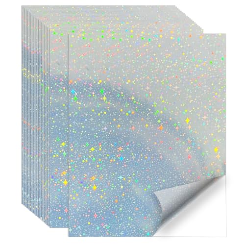 Printable Sticker Paper, 20 Sheets Printable Holographic Star Sticker Paper, Laser/Inkjet Printing- Holographic, Letter Size (8.5" x 11") - color: Holographic Star, size: 8.5" x 11"