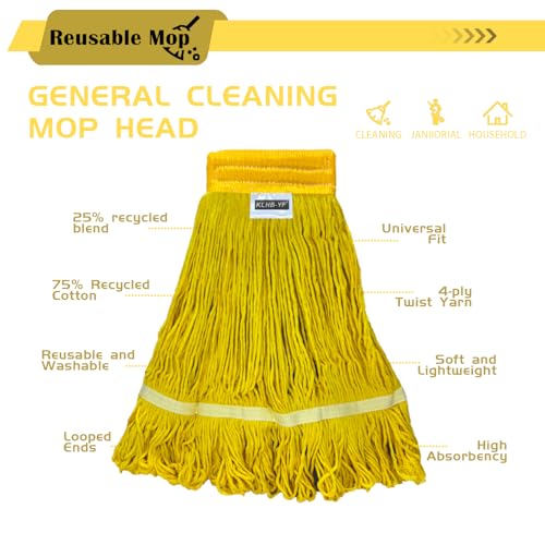 Heavy Duty Wet Industrial Cleaning Mop Head – 21 oz Yellow mop Head Replacement Cotton Washable Industrial mop Heads Heavy Duty for Commercial & Home Cleaning（Yellow） - color: Yellow, size: 5 Pack