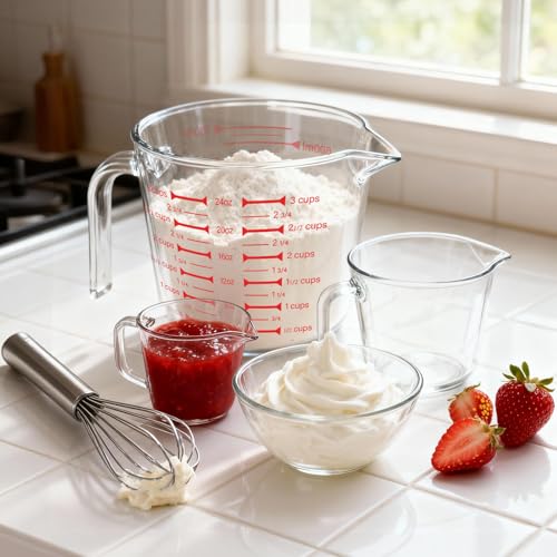 BCnmviku Glass Measuring Cups 24oz/3Cup/700ml High Borosilicate [Insulated Handle | V-Shaped Spout]For Prepping Baking and Cooking Preheated Oven Dishwasher Freezer and Microwave Safe - size: 700ml