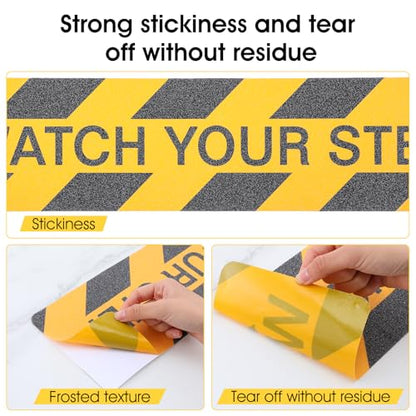 Yuanchu 12 Pack Watch Your Step Floor Decals Stickers, 23.6 x 6 Inch Self Adhesive Watch Your Step Tape Anti Slip Caution Floor Tape Water Resistance Safety Floor Decals for Workplace Indoor Outdoor