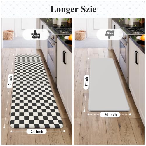 KIMODE Kitchen Mats Cushioned Anti Fatigue, Farmhouse Kitchen Rug 24"x71" - color: Black/White, size: 2' x 5'11" (Rectangular)