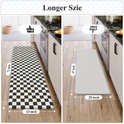 KIMODE Kitchen Mats Cushioned Anti Fatigue, Farmhouse Kitchen Rug 24"x71" - color: Black/White, size: 2' x 5'11" (Rectangular)