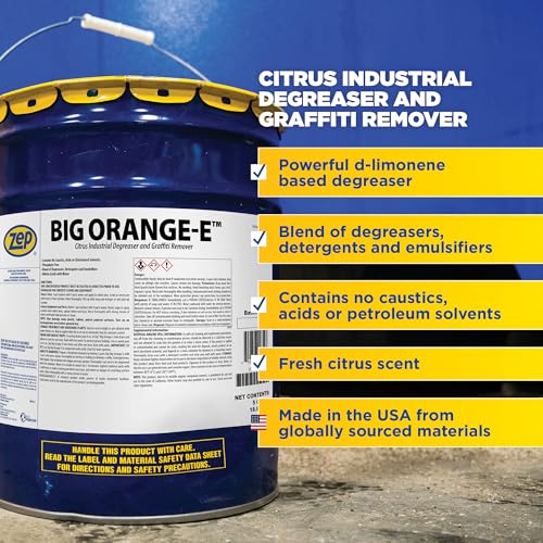 Zep Big Orange-E Heavy-Duty Citrus Degreaser Liquid - 5 Gallon (1 Unit) 48535 - Industrial Strength Formulated with Organic Degreasers, Dissolves Heavy Soil, Grease, Oil, and Protective Coatings