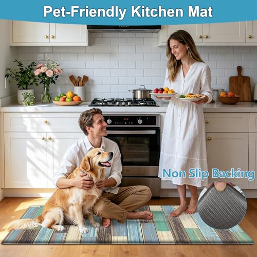 LOKHOM Kitchen Floor Mats, 24x59 Anti Fatigue Cushioned Runner Rug, Teal - color: Teal