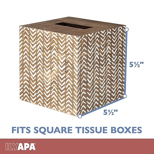 Ilyapa Wooden Tissue Box Cover, Herringbone Design - Barnwood, Modern - color: Barnwood Herringbone, size: 5" Square