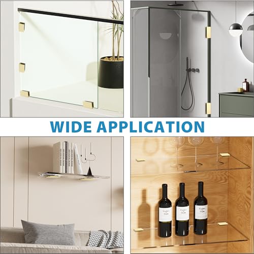 Alise Glass Shelf Brackets, Fits 8–12 mm Glass for Shower Use, 2 Pack - color: Gold Finish