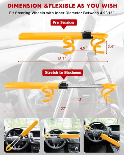 Tevlaphee Steering Wheel Lock - Heavy Duty Antitheft Device and Car Security Lock with Adjustable Locking and 3 Keys - Great Vehicle and Truck Deterrent (Yellow) - color: Yellow